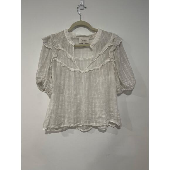 Cleobella Lylah Cotton Ruffled White Blouse Size Large - Picture 3 of 6